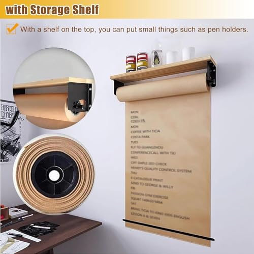 LNNW Kraft Paper Dispenser Wall Mounted Craft Paper roll Holder, Paper Dispenser Cutter Black with 50m Kraftpaper Roll, for Restauran/Cafe Decorative Message Boards for Wall(Style 2,70cm/27.5in Wide)