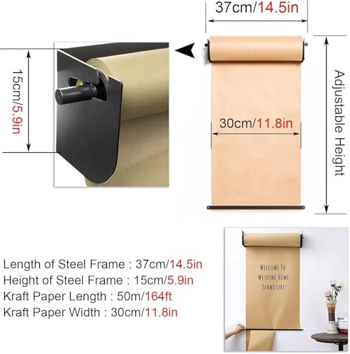 ZOCWJK Kraft Paper Roll Display Work Note Paper Holder Dispenser Cutter Wall Mount, Wide Drawing Paper Roll Bracket for Shop/School, Easy to Hang for Office Coffee Shop,37cm/14.5in Wide