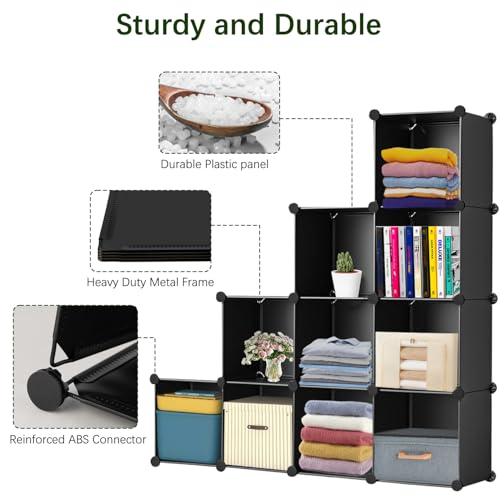 Whitmor 16 Cube Closet Organizers and Storage, Stackable Plastic Closet Shelves with Hooks & Mallet, DIY Clothes Organizer, Cube Bookshelf, Portable Storage Organizer for Bedroom, Home, Office, Black
