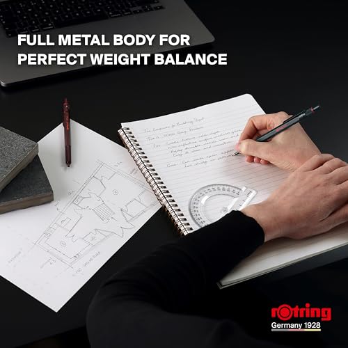 rOtring 600 Ballpoint Pen | Medium Point | Black Ink | All-Metal Body Pen | Dark Stone | Non-Slip Knurled Grip & Hexagonal Barrel | Refillable