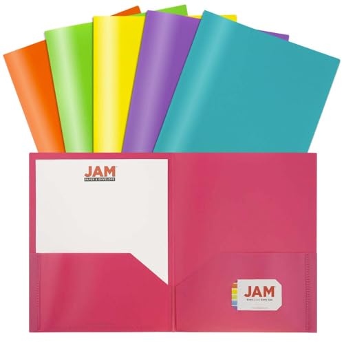 JAM PAPER Plastic 2 Pocket POP Folders - Durable School Folders - Assorted Fashion Colors - Bulk 48 Folders/Box (8 Assorted Packs of 6)