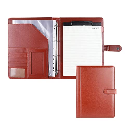 BLUNOA Business Padfolio A4 Portfolio Resume Folder Binder with 4 Ring Binder Interview Conference Legal Document Organizer Leather Planner for Women and Men (Color : Brown, Size : No Calculator)