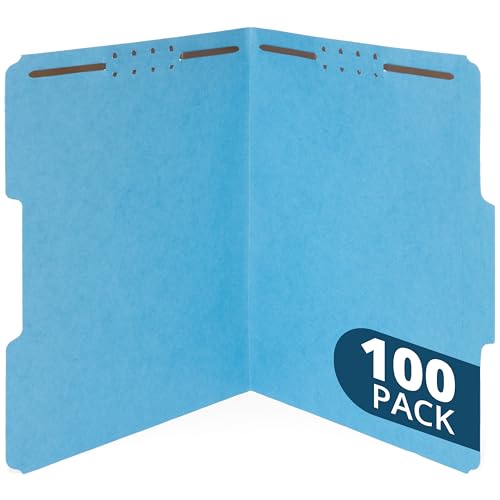 Blue Summit Supplies 100 Fastener File Folders, 1/3 Tab, Light Blue