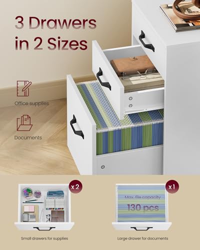 VASAGLE Mobile File Cabinet, 3 Drawers Filing Cabinet with Wheels