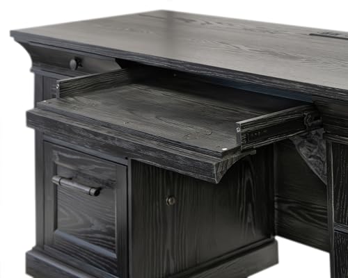 Traditional Wood Executive Desk, Storage Office Credenza, Fully Assembled, Black