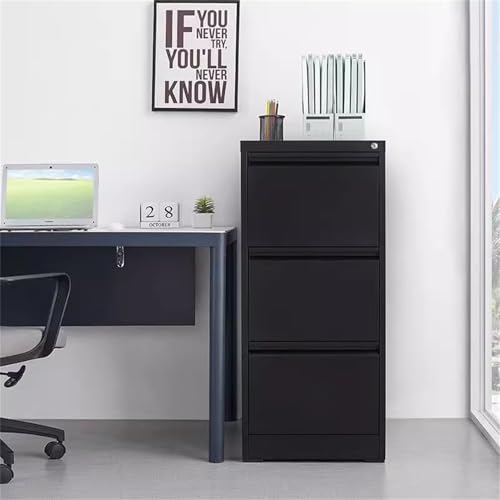 LALFPET Secure Vertical File Cabinet – 3 Drawer Black Metal Filing Cabinet with Lock, Durable Steel Construction, Space-Saving Under Desk Office Storage Organizer for Letter, A4, Legal Files