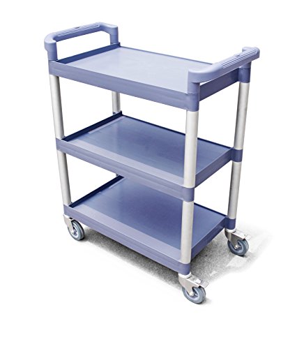 New Star Foodservice Heavy-Duty 3-Tier Plastic Utility Bus Cart with Locking Casters, 350 lb Capacity, 42.5 x 19.5 x 38.5 Inch, Gray