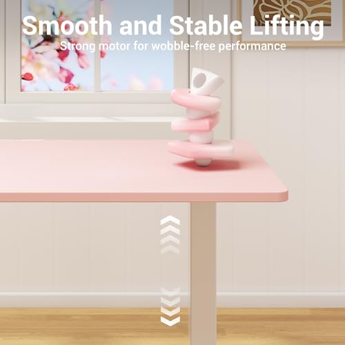 Veken 55 Inch Large Electric Standing Desk, Gaming Table, Pink
