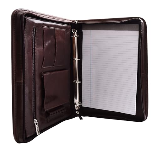 Real Leather Folio Case Zip Around Underarm Bag Brown Ring Binder A4 Pad Portfolio Organiser Arturo