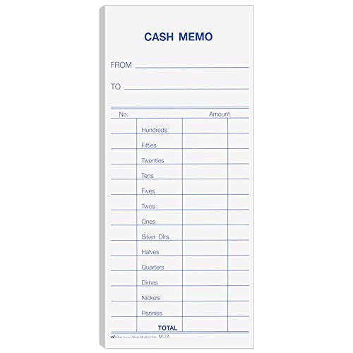 BankSupplies Cash Memo 2.75 W x 6.25 H Pack of 1000 Padded Form Blue Ink White Background to & from Details