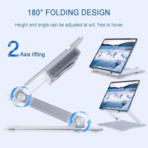 DOJBK Laptop Stand with Cooler, Foldable Laptop Holder, Aluminium Alloy Tablet Holder for Desk, Wind Speed and Angle Adjustable, for 12.9-15.6in Tablets and Metal-Back Laptops