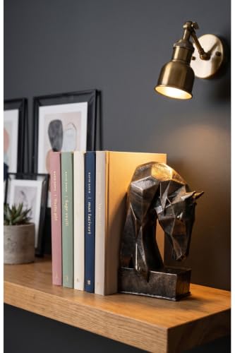 Geometric Horse Bookend Set 8 x 4 Inches Stone Powder Copper Antique Finish, Modern Decorative Book Holder for Shelves and Desks