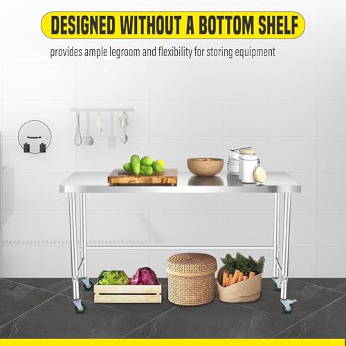 Gaderth 48" Stainless Steel Work Table，Commercial Prep Table with Open Base for Kitchen Restaurant Food Truck,48 x 24 x 35 Inch,Without Casters