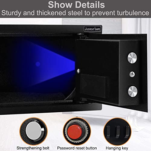 JUGREAT Safe Box with Sensor Light,Electronic Digital Security Safe Steel Construction Hidden with Lock，Wall or Cabinet Anchoring Design for Home Office Hotel Business 0.55 Cubic Feet Black