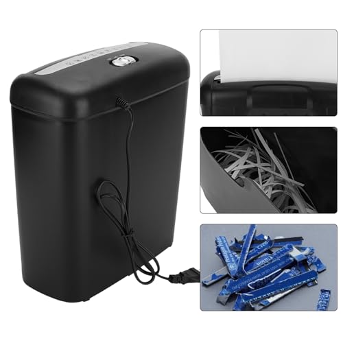 6-Sheet Strip Cut Paper, Office Shredders for Home Micro-Cut Commercial Paper Machine Portable Credit Card with 2.6 Gallons/10L Wastebasket, Black