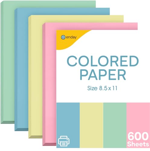 Colored Paper 8.5 x 11, Copy Paper (600 Pack) Letter Size Printer Paper, Assorted Colors, for Printer, Arts & Crafts, DIY Projects, Office & School - Pink, Blue, Yellow, Green - 150 Sheets Per Color