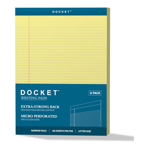 Tops Docket Yellow Legal Pads, 8.5 x 11, 100 Sheets, 6 Pack, Narrow Rule