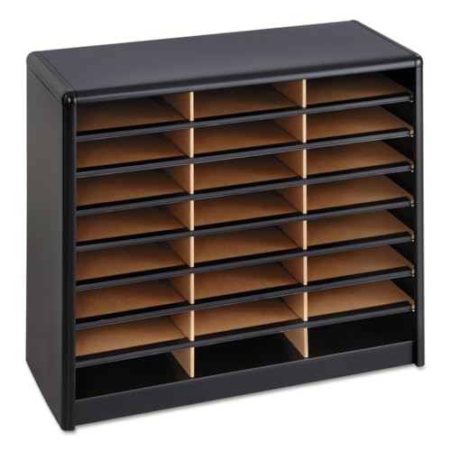 Scranton & Co 24 Compartment Metal Flat File Organizer, Black Baked Enamel Finish, Steel Frame with Corrugated Fiberboard Shelves, Letter Size Capacity for Office, Mailroom, or School