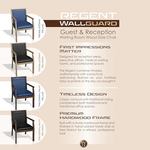 Romig Regent WallGuard Guest & Reception Waiting Room Wood Side Chair - Noble Oak/Navy Blue Vinyl