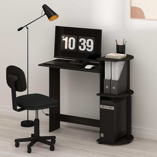 Furinno Compact 29-Inch Rustic Brown Computer Desk, Gaming Desk with Shelves, Office Desk with Book Shelf, for Home Office, Study Room, Dorm, Bedroom, Dark Espresso