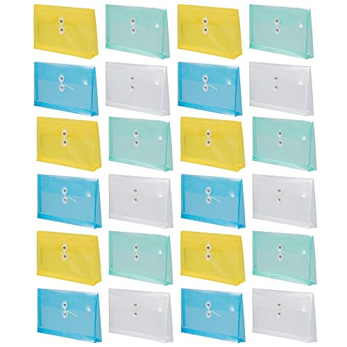 JAM PAPER Plastic Envelopes with Button & String Tie Closure - #10 Business Booklet - 5 1/4 x 10 - Assorted Colors - 24/Pack