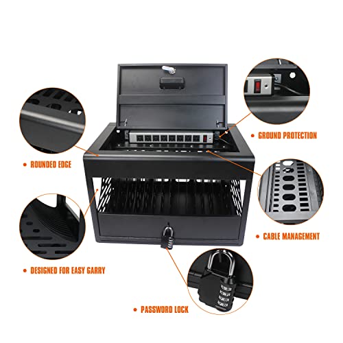 Leavader 16 Device Charging Cart - Portable Table Top Charging and Storage Cabinet for iPads, Tablets, Chromebooks and Laptop Computers with Lock, Surge Protection for Classroom or Office