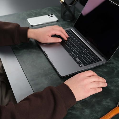 TORONATA Jersey Genuine Calfskin Leather Desk Pad, Office Desk Mat with Non-Slip Bottom, Smooth Surface for Mouse & Keyboard, Desk Protector (14.6x31.5 inches) (Dark Green)