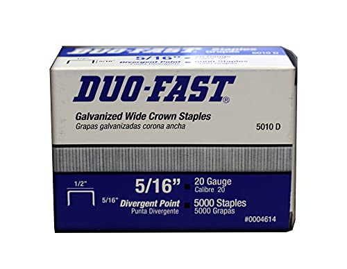 Duo-Fast 5010D - 5/16-Inch x 20 Gauge Divergent Staples | Galvanized Wide Crown Staples | Heavy Duty | Divergent Pont | (1 Pack)
