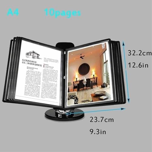 ZOCWJK Desk Reference Organizer - Catalog Display Rack, 10 and 20 Page Double-Sided Panels, Letter-Size, Desktop Flip Display Folder, for Office/Home Display and Storage A4 Documents,Black-10 Pages