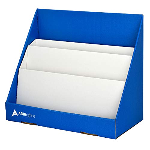 Adir Cardboard Book Display - Classroom Organizer Keeper Bookshelf for Desk, Countertop, Office, School - 3-Tier Multifunctional Organizer for Magazines, Books, Catalogs, DVDs, and More (Blue)