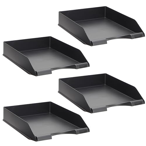 Stockroom Plus Letter Tray - Stackable Desk Organizer Trays - Desktop File Organizer - Mail & Document Storage - Pack of 4, Black, 10 x 13.5 x 2.5 in
