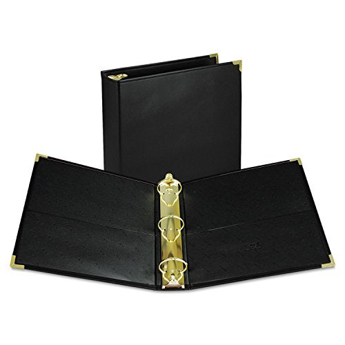 Samsill Classic Collection Leather 3 Ring Binder, Executive Presentation Portfolio, 2 Inch (Holds 425 Sheets), Brass Round Ring, Black