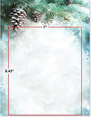Winter Pine Elegance Christmas Holiday Theme Paper Stationery, 100 Sheets