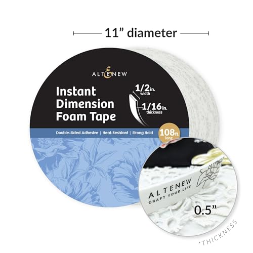 Altenew Double-Sided Adhesive Foam Tape, Strong Permanent Adhesive for Card Making, 108.3 ft Long 0.06" Thick 0.5" Wide Foam Tape Roll for Crafting