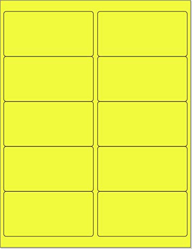 8-1/2 x 11" Neon Color High Light Fluorescent Labels for Laser & Inkjet Printer (Yellow Fluorescent, 4 x 2" - 10 Per Page | 2500 Labels)