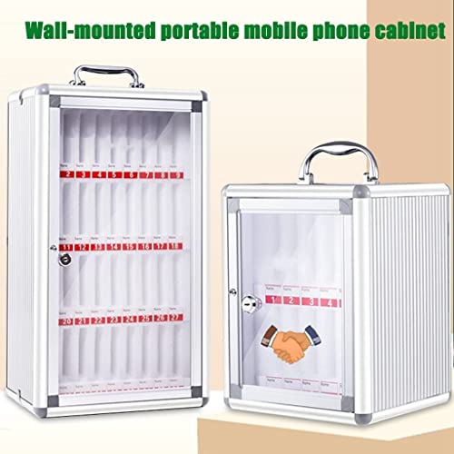 12/24/36 Slots Aluminum Alloy Pocket Chart Storage Cabinet for Cell Phones Wall-Mounted Cell Phone Locker Box with A LockedCan Be Carried by Hand for Office Classroom (Color : Silver, Size : 24)
