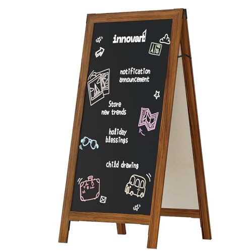 INNOVART A-Frame Chalkboard Sign, Sidewalk Sign 57" x27" with Liquid Chalk, Eraser and Rag, Free Standing Chalkboard Easel, Sandwich Chalkboard for Restaurant, Business, Wedding or Events, Dark Brown