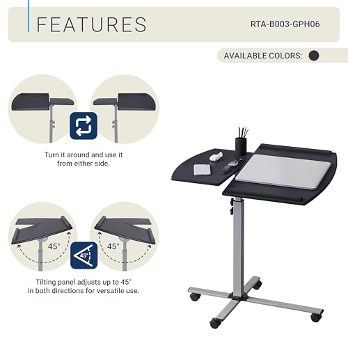 Techni Mobili Adjustable Height Rolling Laptop Cart w/ Tilting Top Graphite