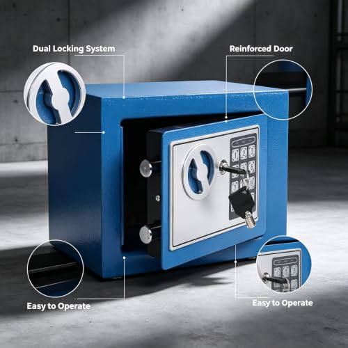 Small Steel Security Safe Box with Keypad Key 0.23 Cu
