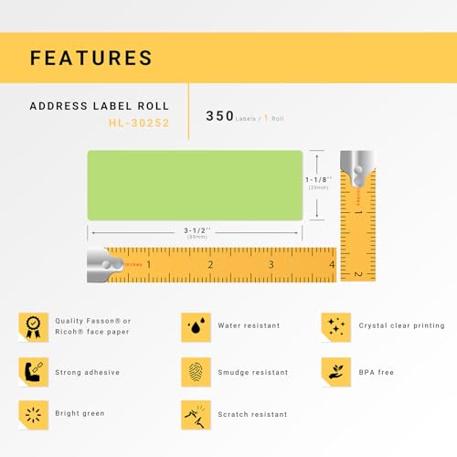 HouseLabels Compatible with Dymo 30252 Labels, Green, 1-1/8" x 3-1/2"
