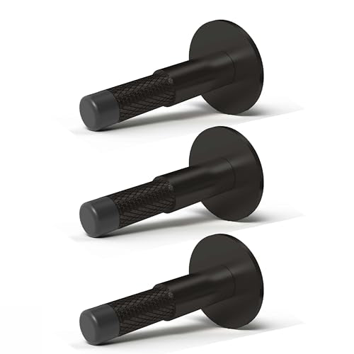 Mega Handles Knurled Baseboard Door Stop Matte Black (3-Pack) - Wall Mount