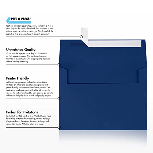 LUXPaper A7 Invitation Envelopes | Peel & Press | 5 1/4" x 7 1/4" | Navy Blue | 80lb. Text | 500 Qty