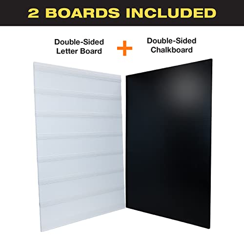 EXCELLO GLOBAL PRODUCTS Swinging Changeable Message Sidewalk Sign: 24" x 36" with 792 Pre-Cut Double Sided Letters and Storage Box. Includes Black Board & Letter Board (Green Color Legs)