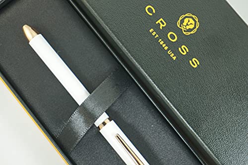 A.T. Cross Limited Edition Tech3+ Pearlescent Stormy White and 23KT Gold Appointments Multi-function Pen - 0.5 MM Lead Size Pencil, Black Ink Refill, and Red Ink Refill in One Pen.