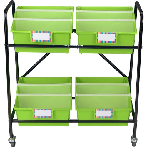 Really Good Stuff Mid-Size Mobile Storage Rack with Picture Book Bins