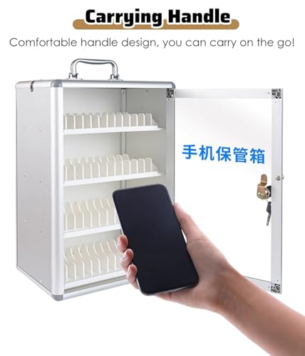 Cell Phone Locker Metal Cell Mobile Phone Storage Cubbies with Wheels, 48/60/72 Large Capacity Bits Phones Jail, Classroom Employees Workshop Meetings Use（48 Slots）