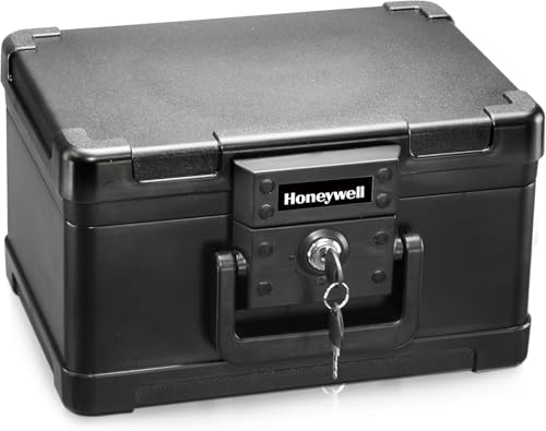 Honeywell Safes & Door Locks - Small Safe Box Chest for Home - Fireproof Safe Holds #10 Envelopes, USB Flash - Strong ABS Plastic - Document, Money Safe with Key Lock System - 0.15 CU, Black - 1101