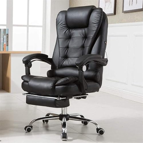 UOPYNE Leather Boss Chair Computer Desk Chair, Ergonomic High Back Cushion Lumbar Support with Wheels Comfortable Black Leather Racing Seat Adjustable Swivel Rolling Home Executive