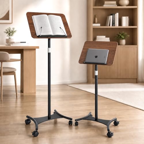 Rolling Book Stand with Wheels, Adjustable Sheet Music & Reading Stand