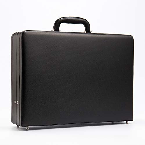 Hard Attache Briefcases for Men & Women/Bonded Leather Slim Hard-sided Laptop Cases with Combination Locks - Black D2810